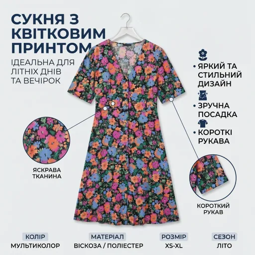 Квіткова сукня — AI-згенерована інфографіка для маркетплейсу